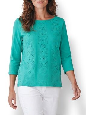 4/$20 Gap Eyelet Knit 3/4 Sleeve Top Teal Green Small